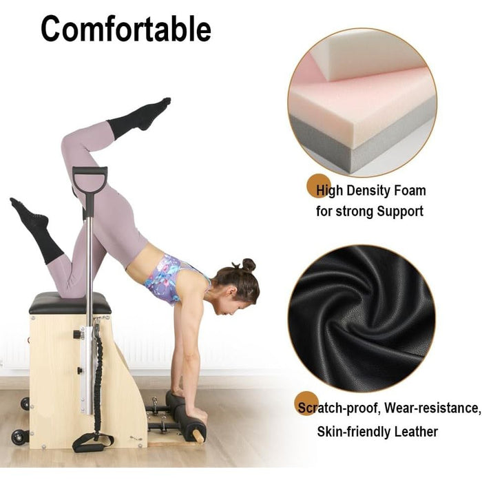 Maple Wood Split-Pedal Pilates Combo Chair with Handles for Home & Studio
