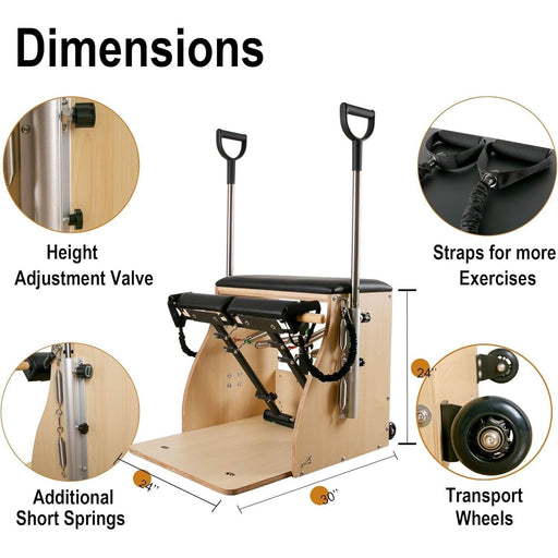 Maple Wood Split-Pedal Pilates Combo Chair with Handles for Home & Studio