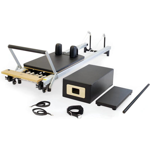 Pilates Studio Reformer Bundle with Box, Footstrap, Platform Extender & Roll-Up Pole
