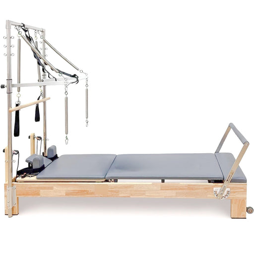 Wooden Pilates Reformer with Tower, Springs & Box (Oak) for Home & Studio